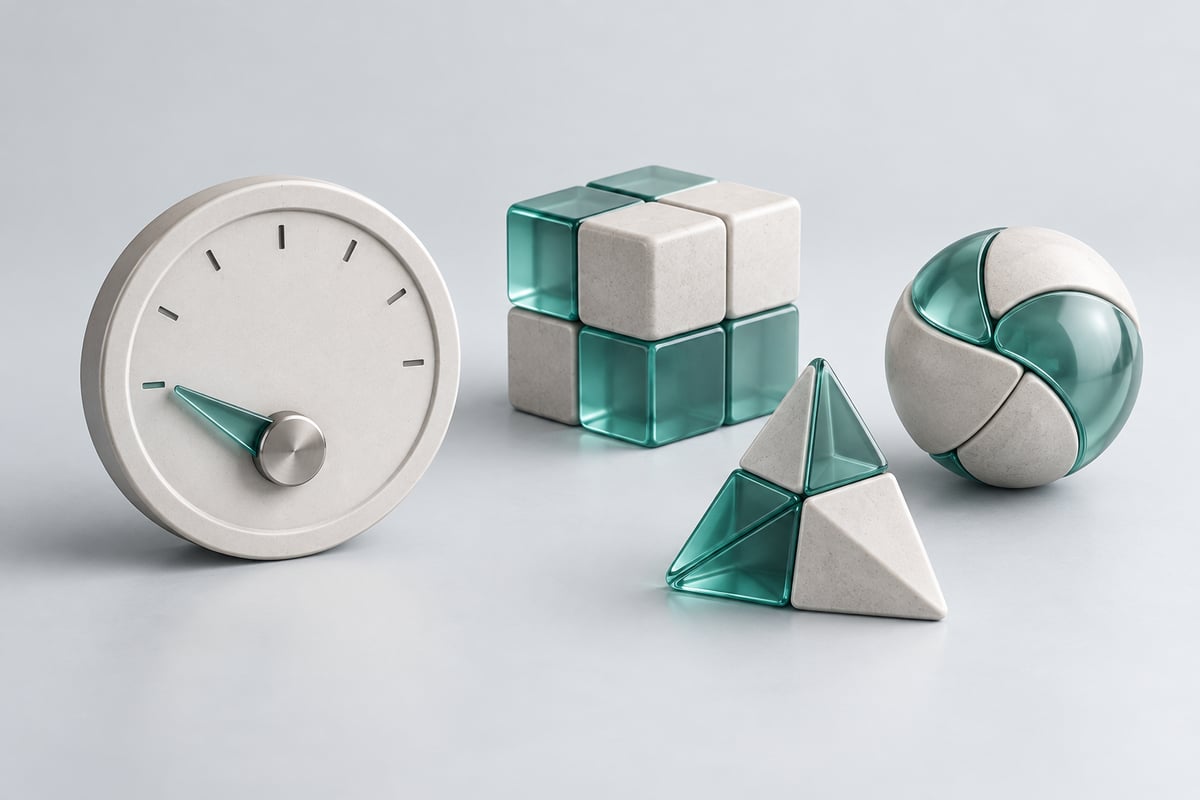 A simple dial beside a neatly solved geometric puzzle.