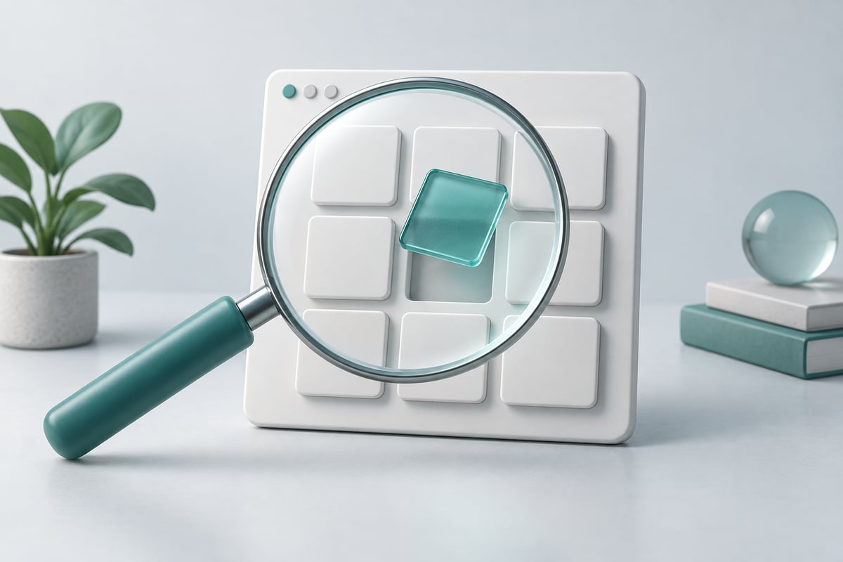 A magnifying glass inspecting an interface with a misplaced tile.