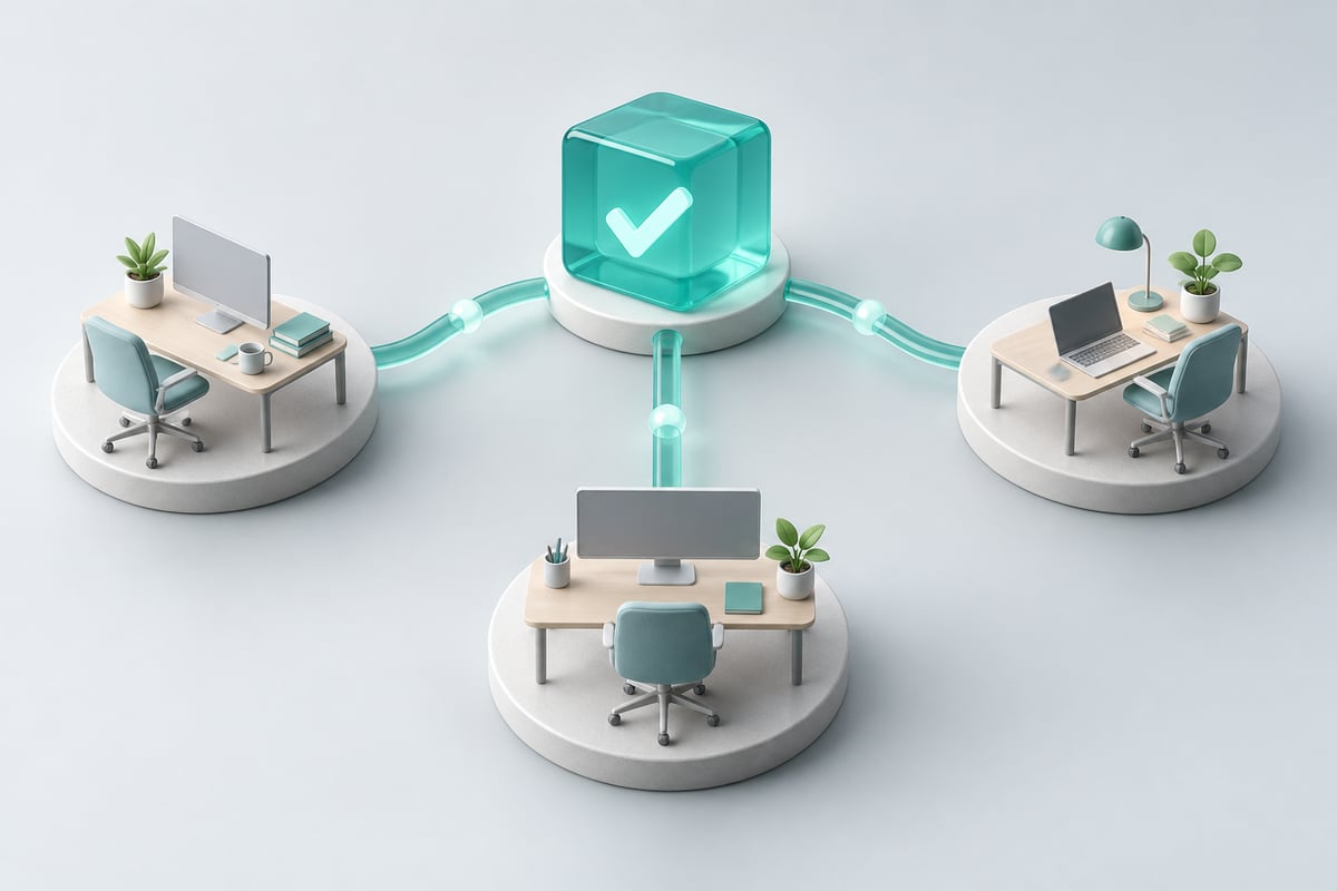 A central task branching into three connected workstations.